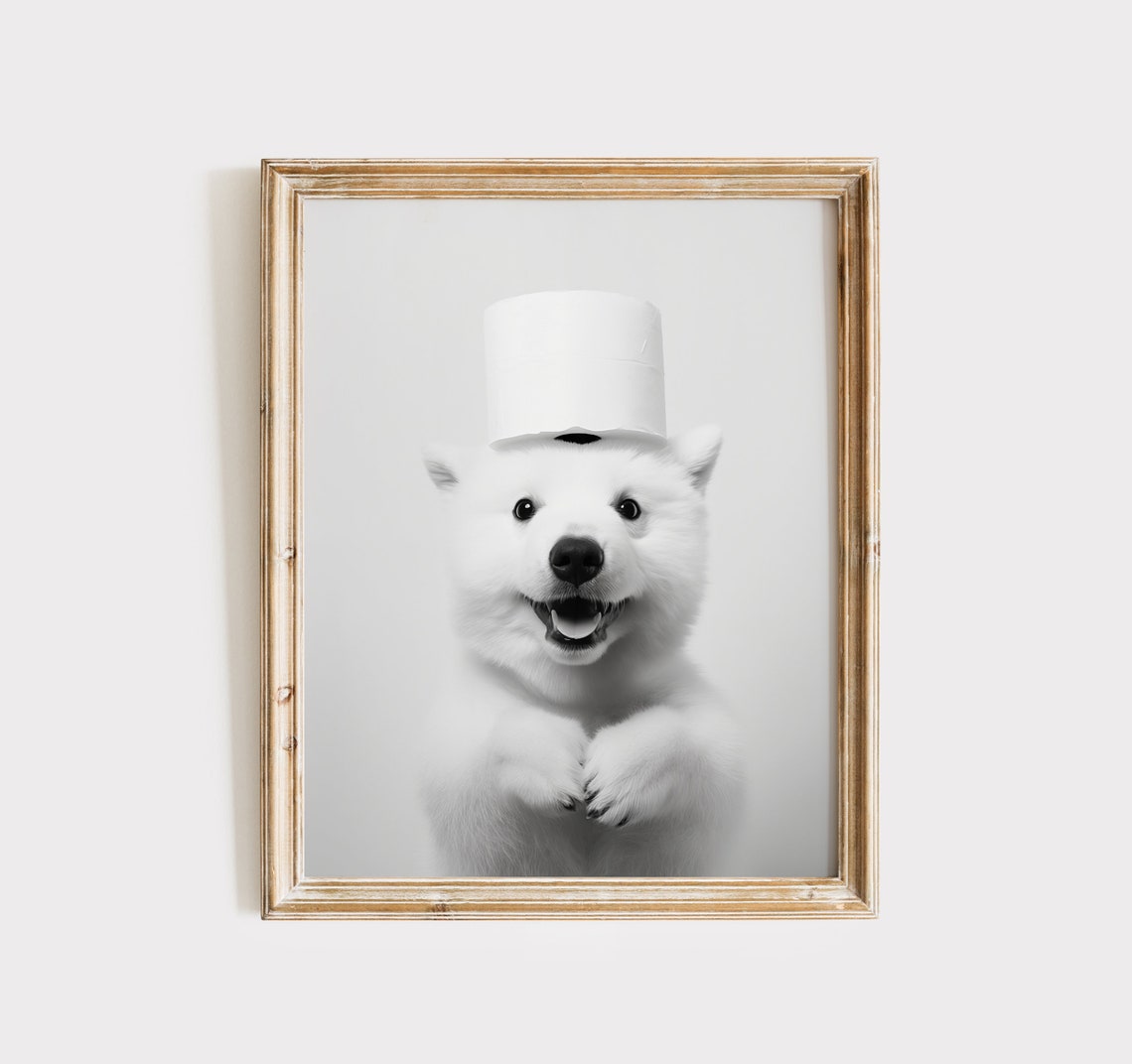 Polar Bear Print Ice Bear Bathroom Wall Decor Animal Bath Gift Bear Wall Decor Black And White Poster Bear Bathroom Print