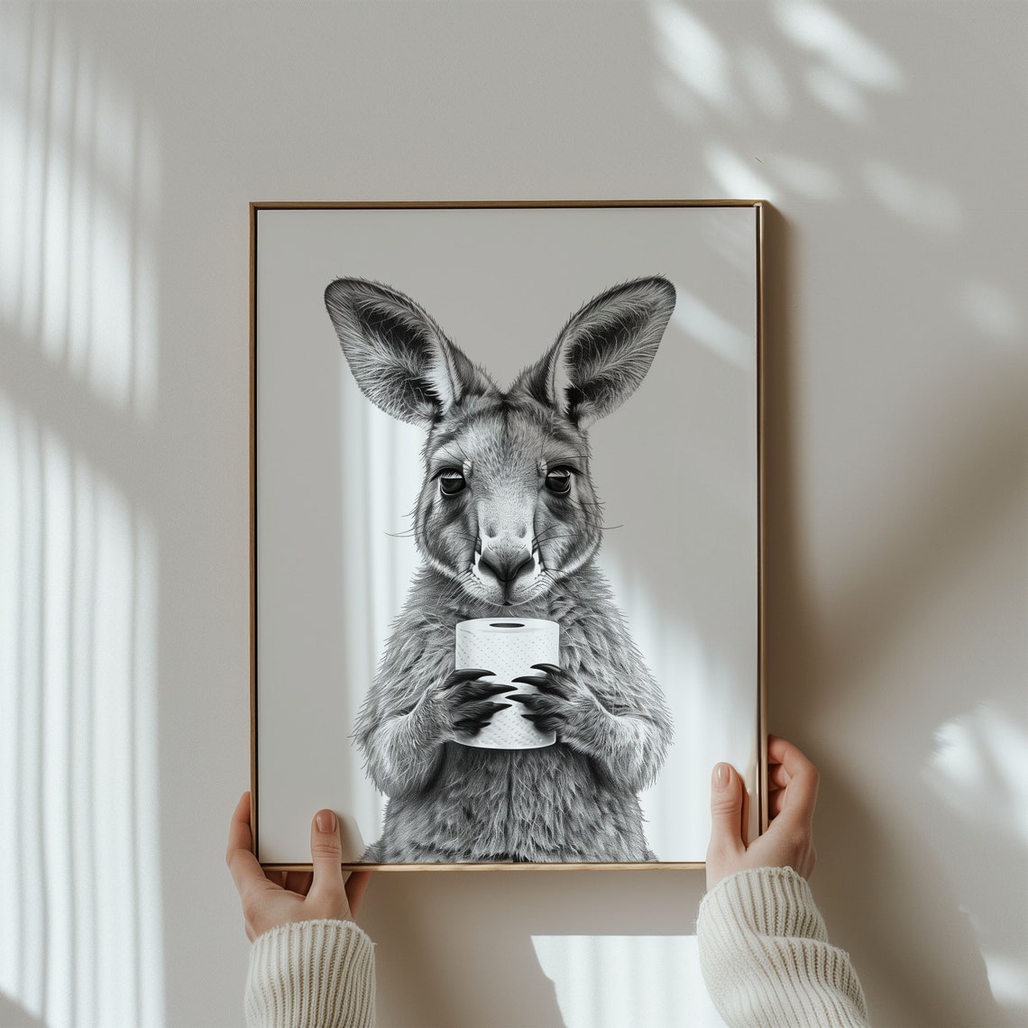 Kangaroo Poster Animal Bathroom Poster Kangaroo Gift Kangaroo Art Bathroom Wall Decor Poster Black And White Bathroom Print - Image 2