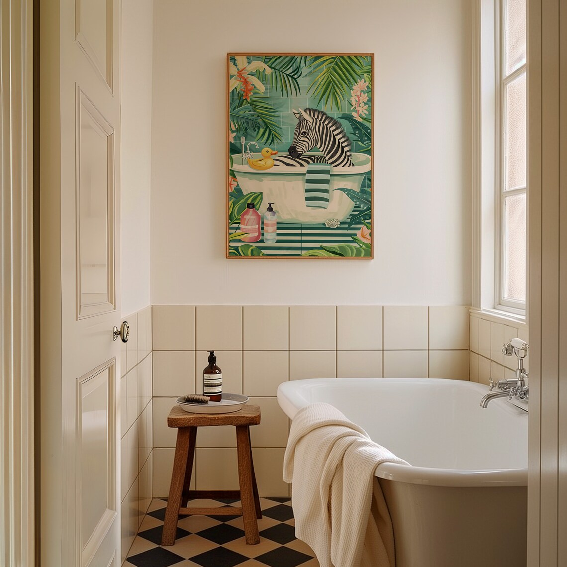 Zebra In A Bathtub Tropical Bathroom Maximalist Funny Animal Poster - Image 2