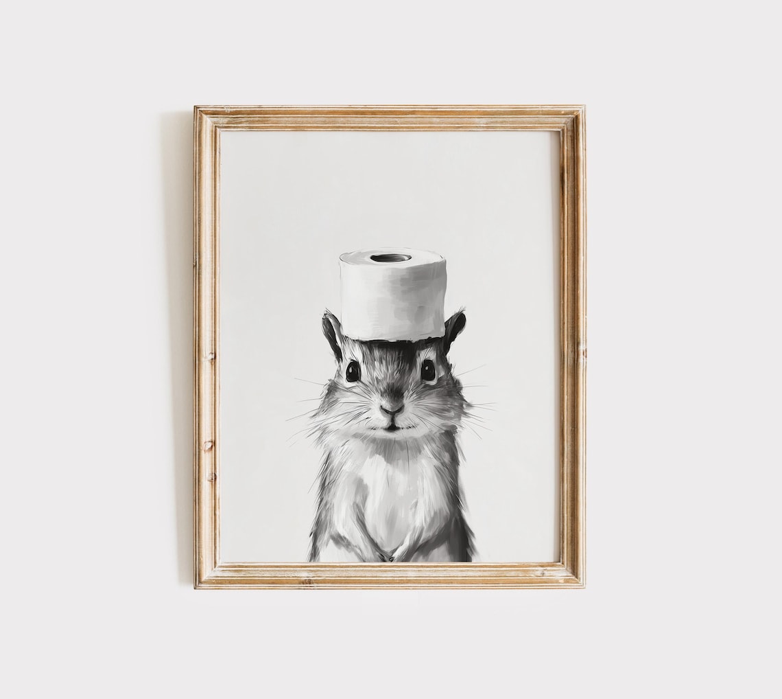 Chipmunk Animal Bathroom Art Print, Black And White