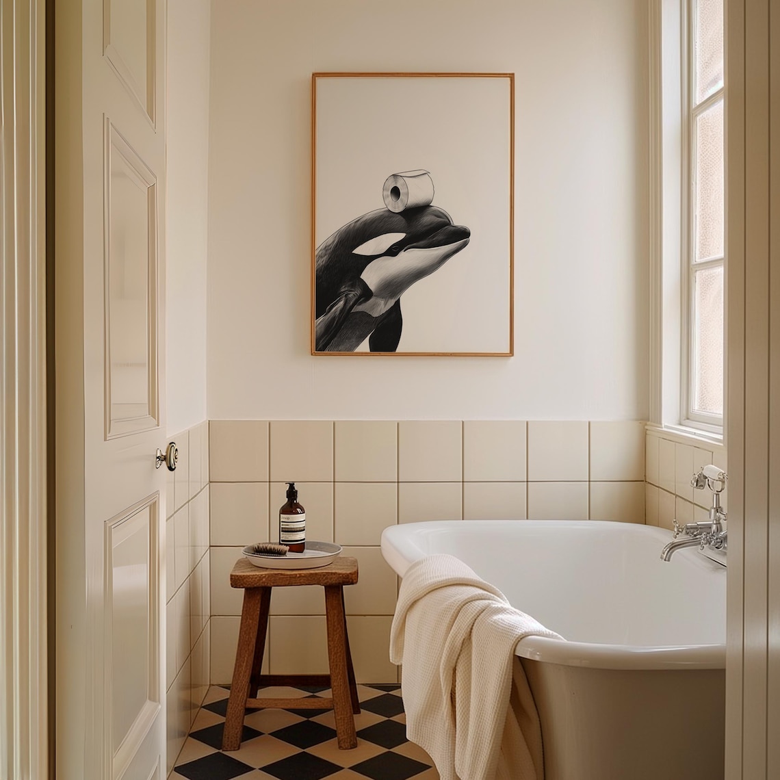 Orca Bathroom Wall Art Print, Black and White - Image 2