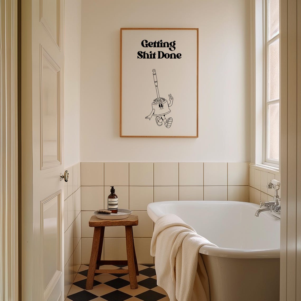 Getting Shit Done Funny Retro Toilet Brush Office Quote Poster - Image 2