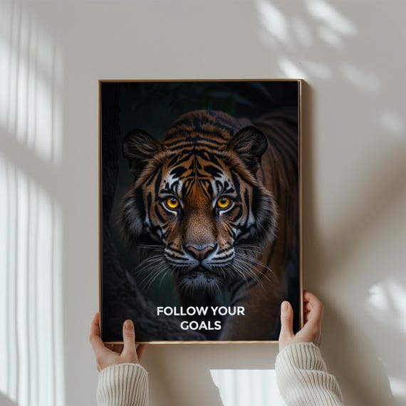 Striking Tiger Close-Up Follow Your Goals Motivational Poster