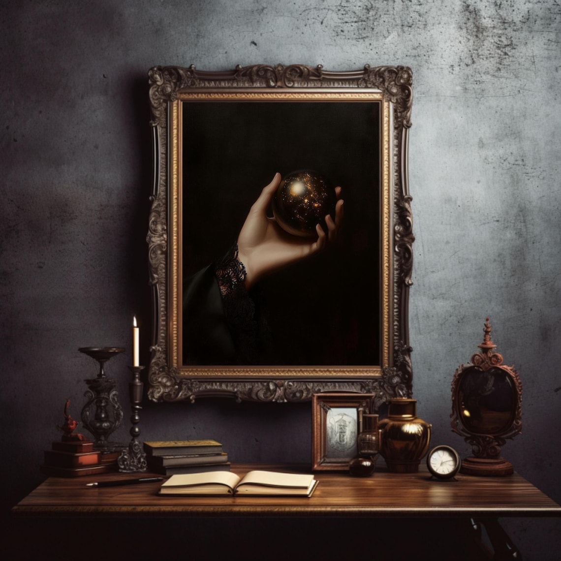 Dark Gothic Hand Holding Crystal Ball Witchy Occult Dark Academia Poster - Image 3