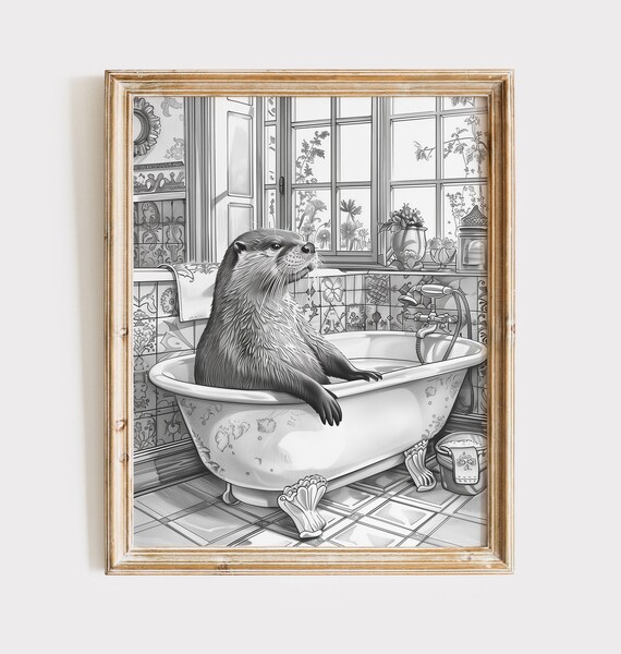 Otter Poster Otter Gift Animal Bathroom Poster Otter Art Bathroom Wall Decor Poster Black And White Bathroom Print