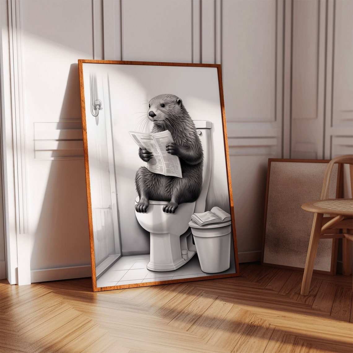 Funny Beaver Reading Newspaper On Toilet Bathroom Wall Poster - Image 3