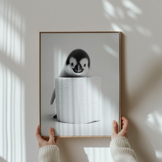 Baby Penguin Poster Penguin Gift Moody Animal Bathroom Wall Art Penguin Decoration Bathroom Art Gift Print Home Decor