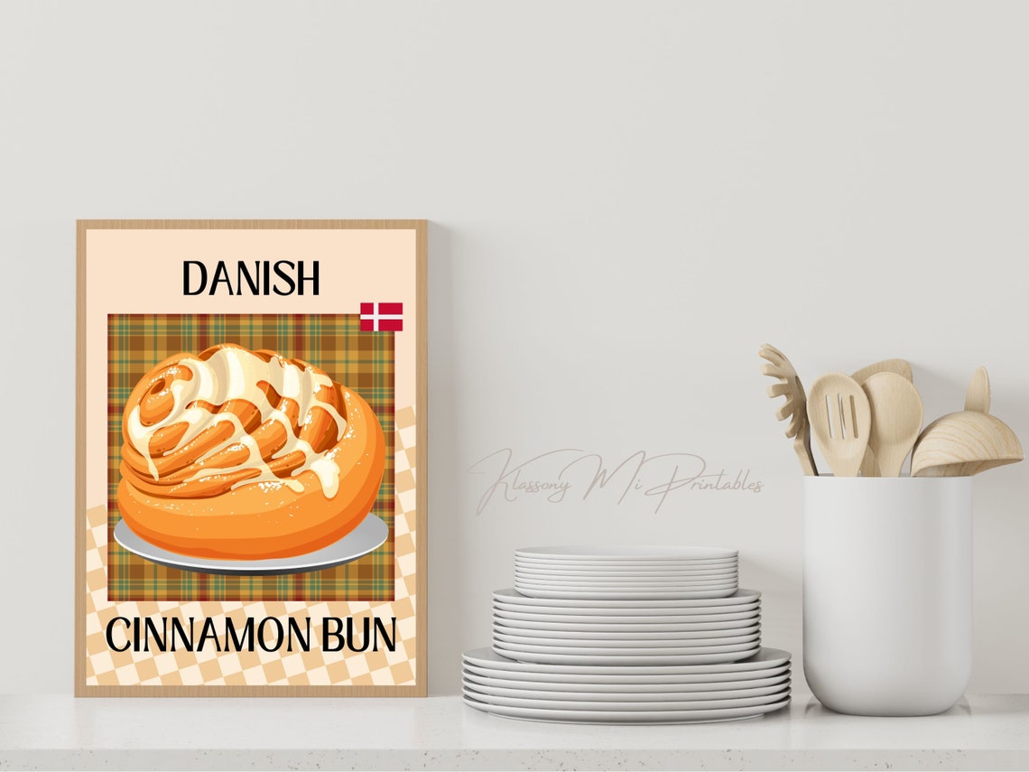 Danish Cinnamon Bun Pastry Illustration Bakery Kitchen Wall Art - Image 3
