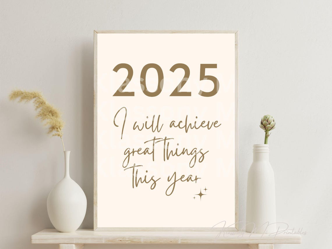 2025 Gold Script Achieve Great Things Inspirational New Year Poster - Image 2