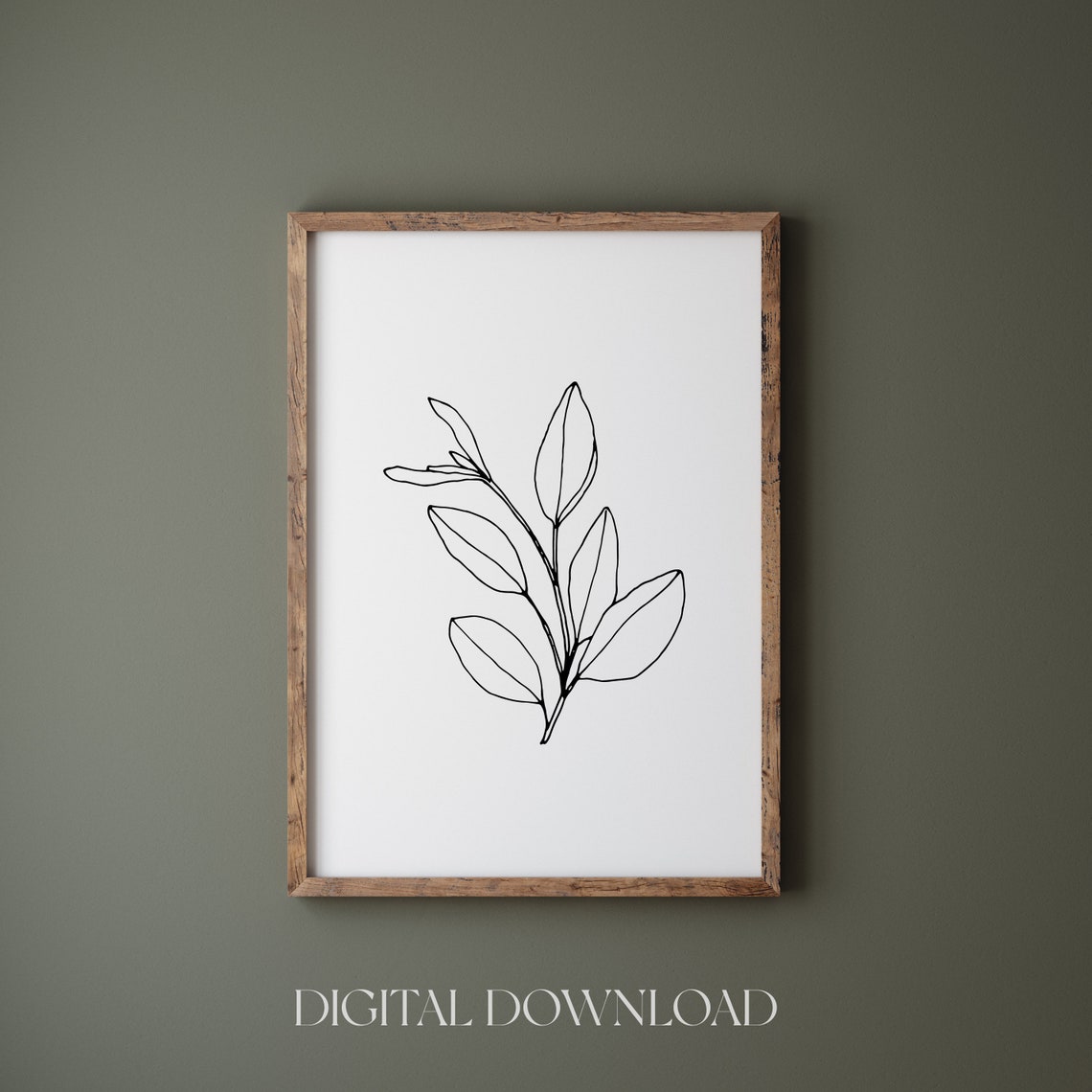 Minimalist Botanical Leaf Branch Line Art Black White Wall Art