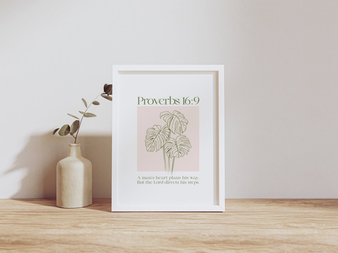 Proverbs 169 Bible Verse A Mans Heart Plans His Way But The Lord Directs His Steps Christian Wall Art Boho Christian Poster - Image 5