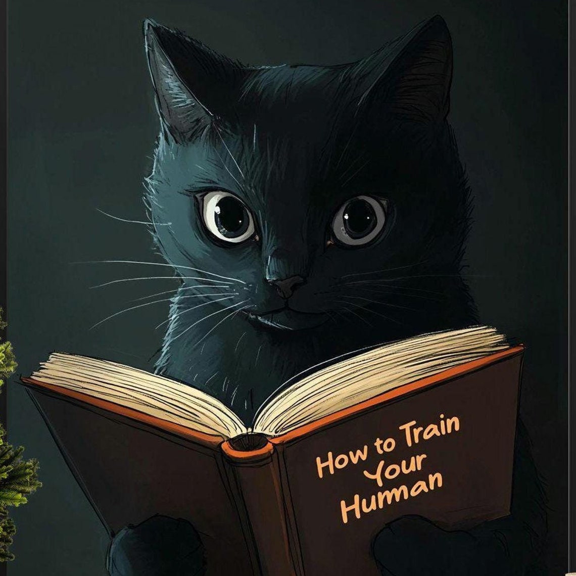 Black Cat Reading How To Train Your Human Book Quirky Cat Poster