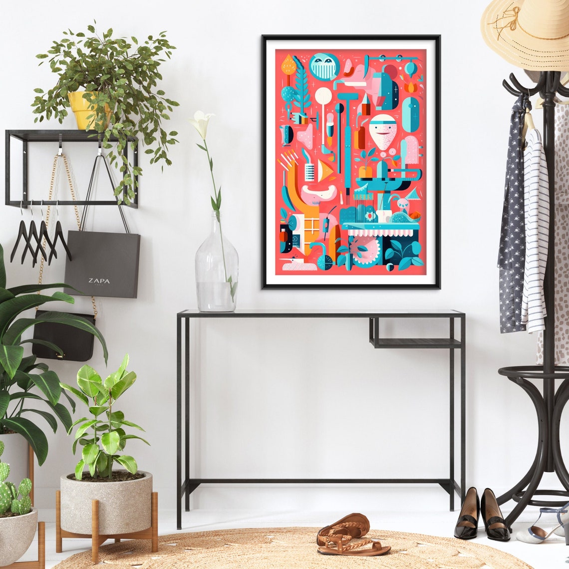 Dental Tools Flat Illustration Coral Pink Dentist Office Poster - Image 2