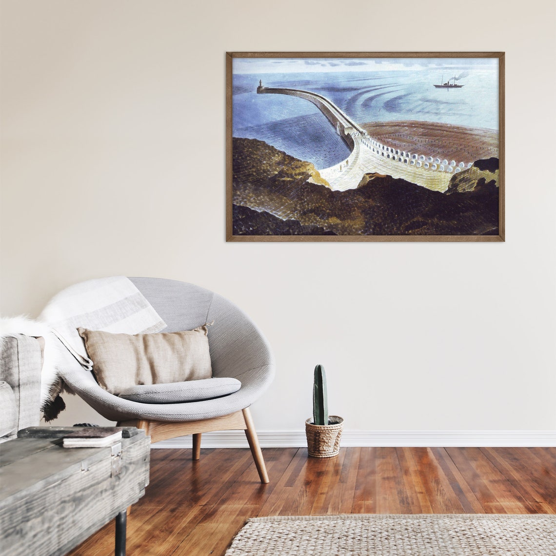 Eric Ravilious Downs in Winter 1935 Curved Breakwater Seascape Print - Image 2