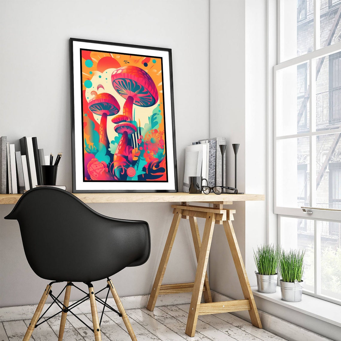Trippy Neon Mushroom Art Psychedelic Fungi Dreamy Forest Poster - Image 3