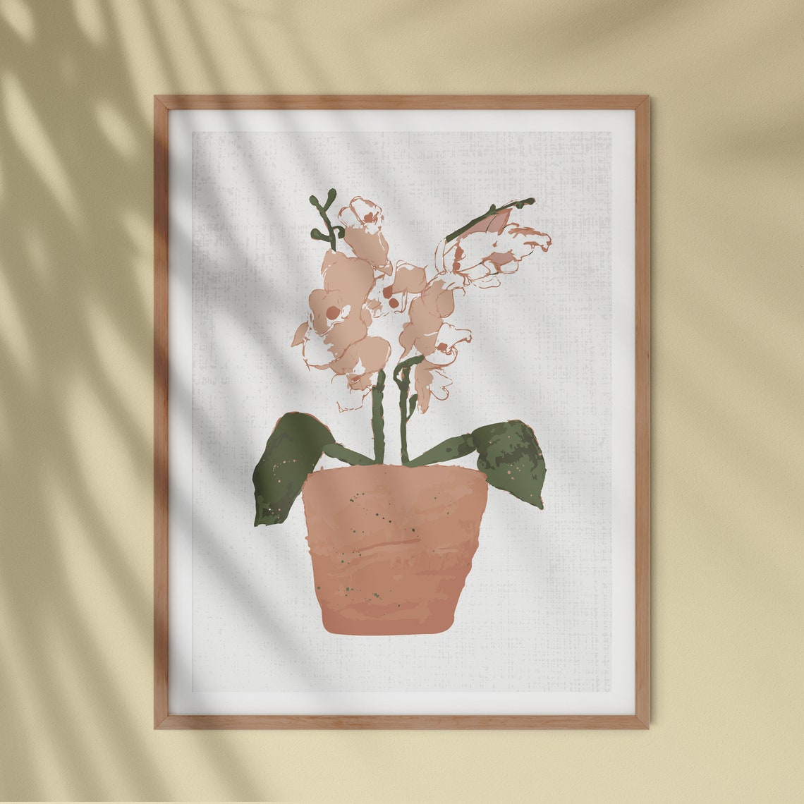 Blush Orchid Terracotta Pot Minimalist Botanical Sketch Print