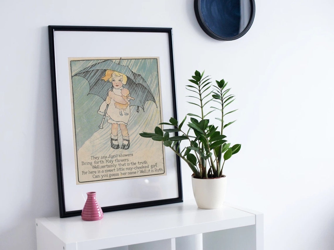 April Showers May Flowers Ruth Umbrella Vintage Nursery Rhyme Poster - Image 2