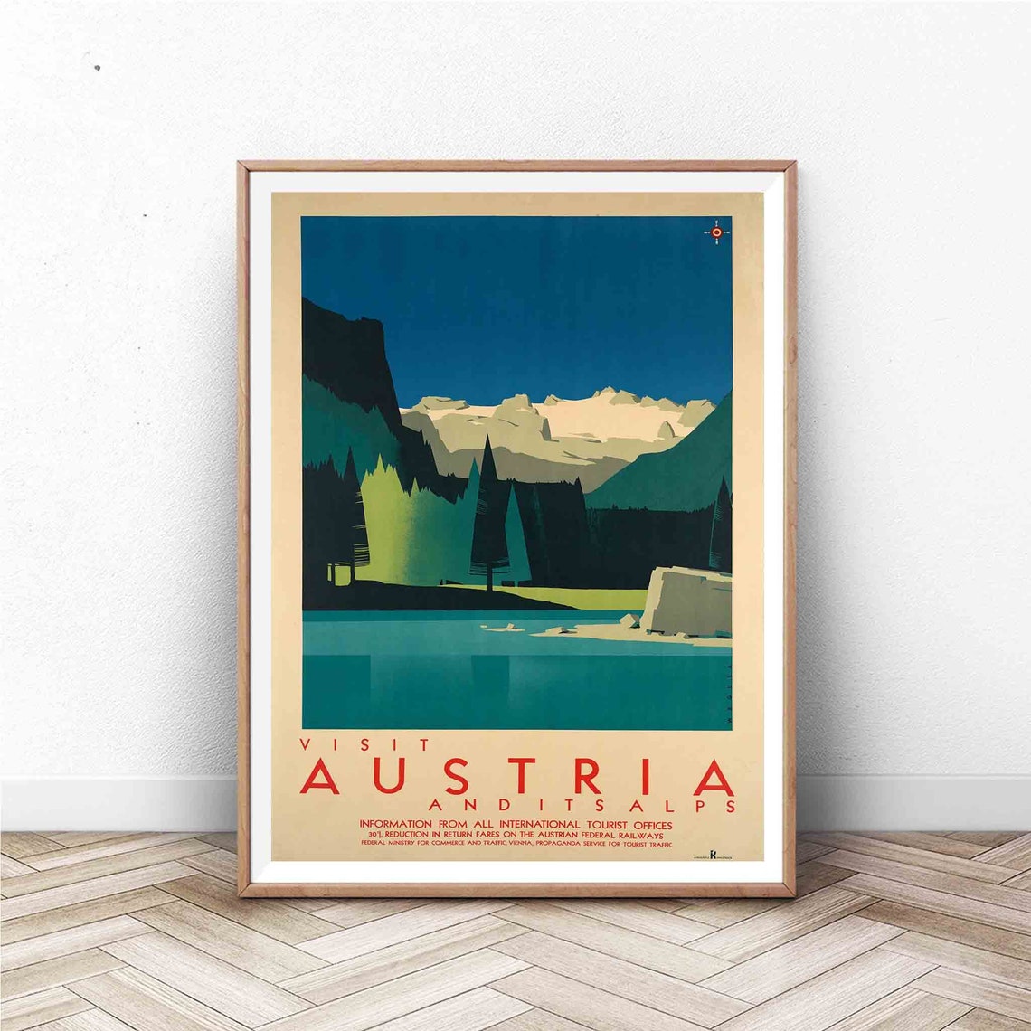 Visit Austria And Its Alps Mountain Lake Vintage Travel Poster