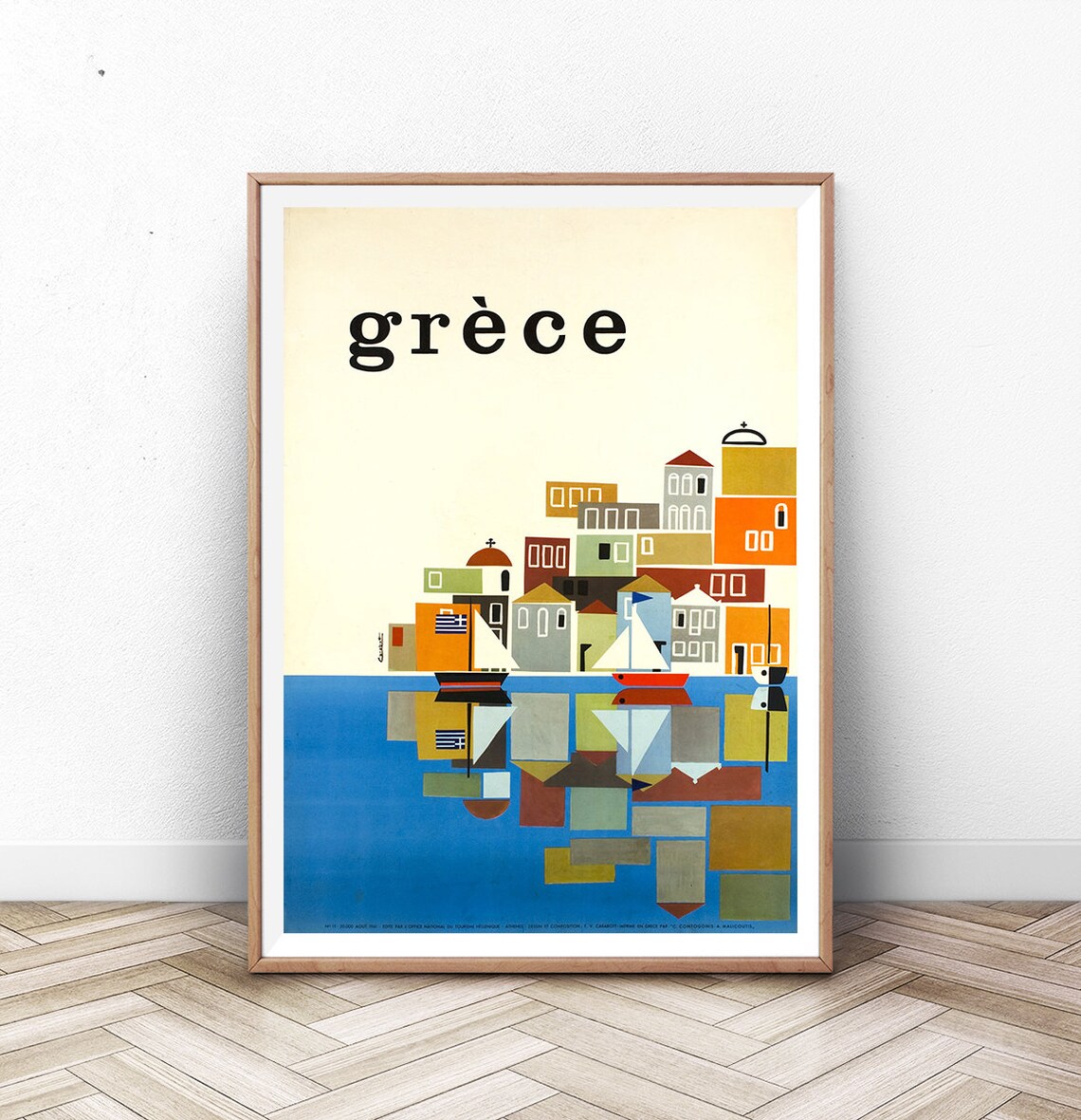 Greece Travel Poster Print, Santorini Beach Art