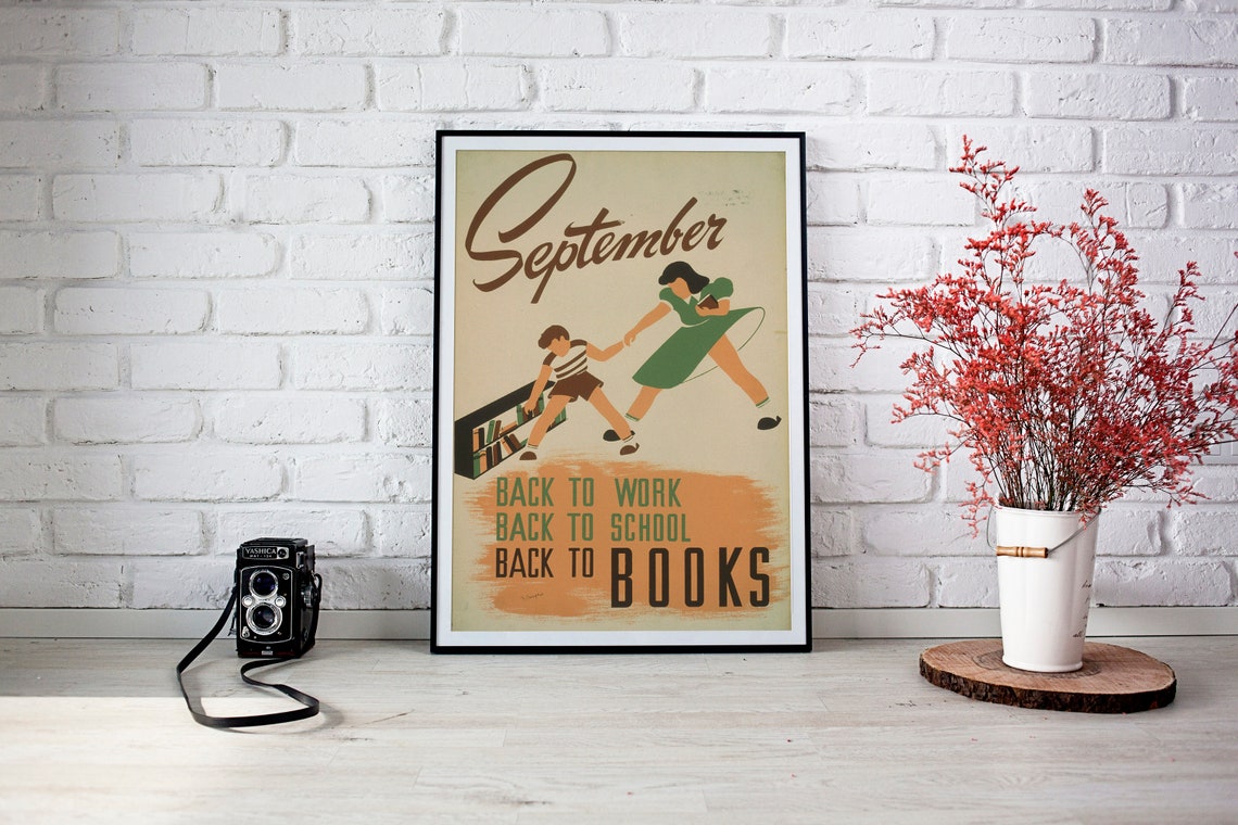 September Back to School Back to Books Vintage Library Poster - Image 2