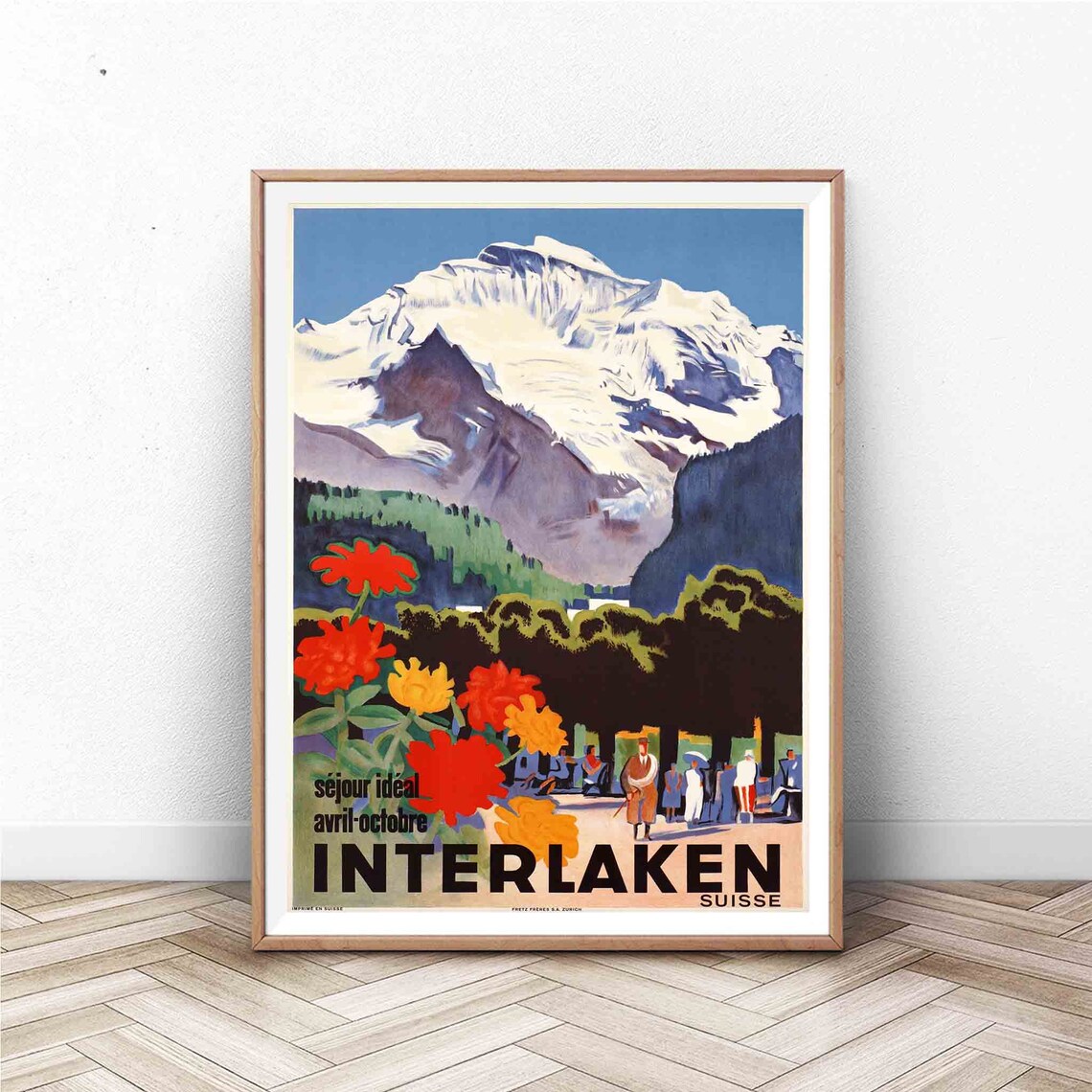 Interlaken Switzerland Vintage Travel Poster Print