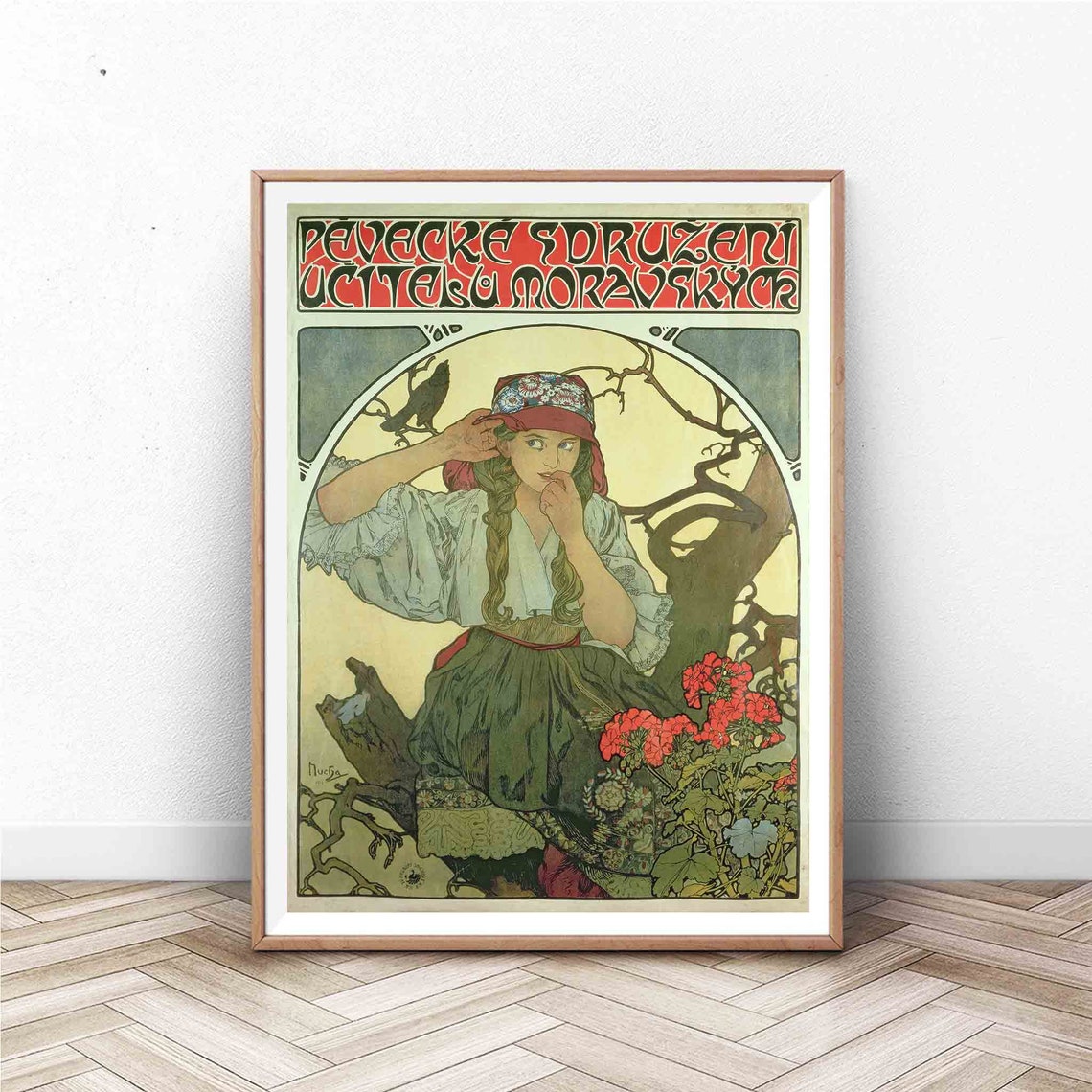 Mucha Moravian Teachers Choir Woman Flowers Art Nouveau Style Poster