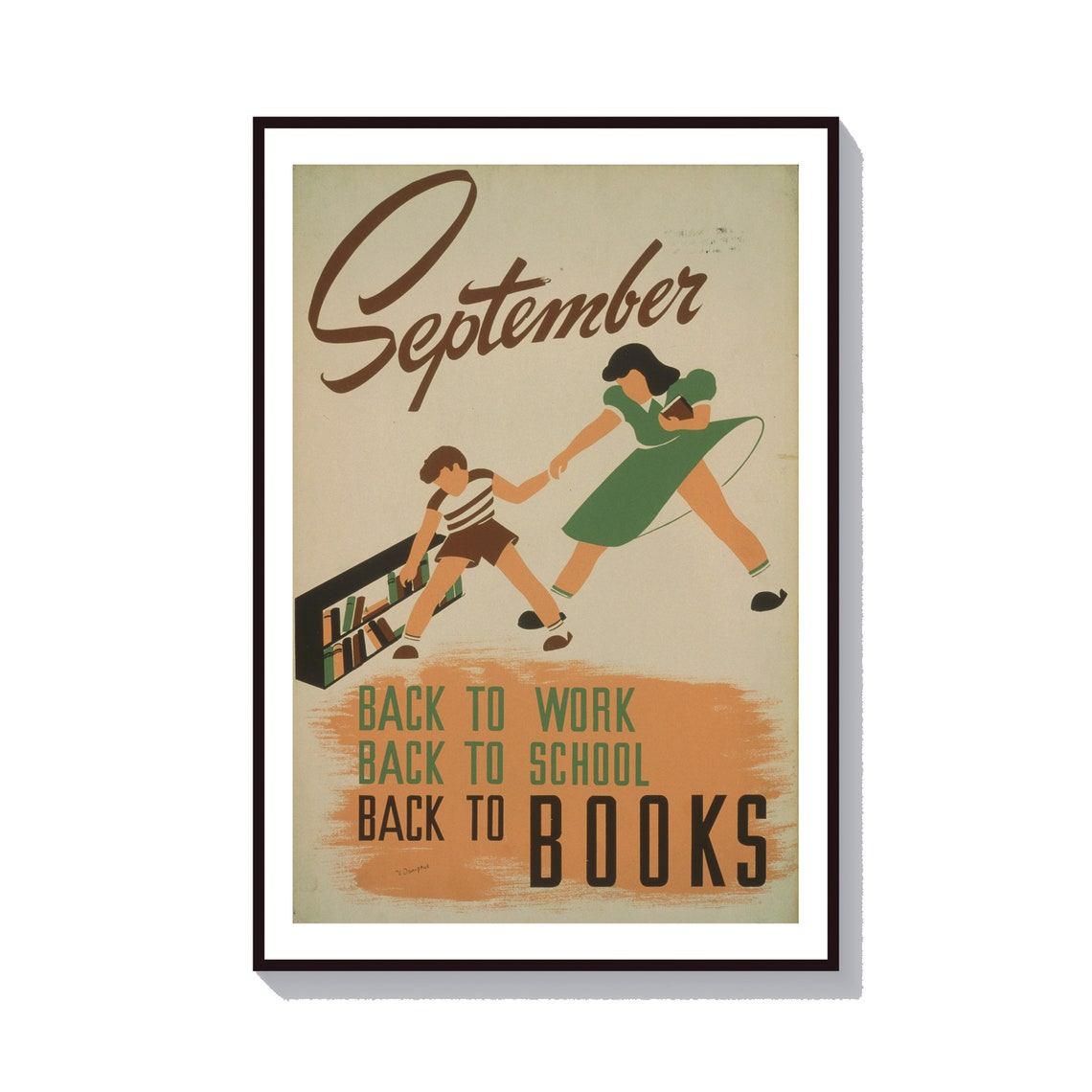 September Back to School Back to Books Vintage Library Poster