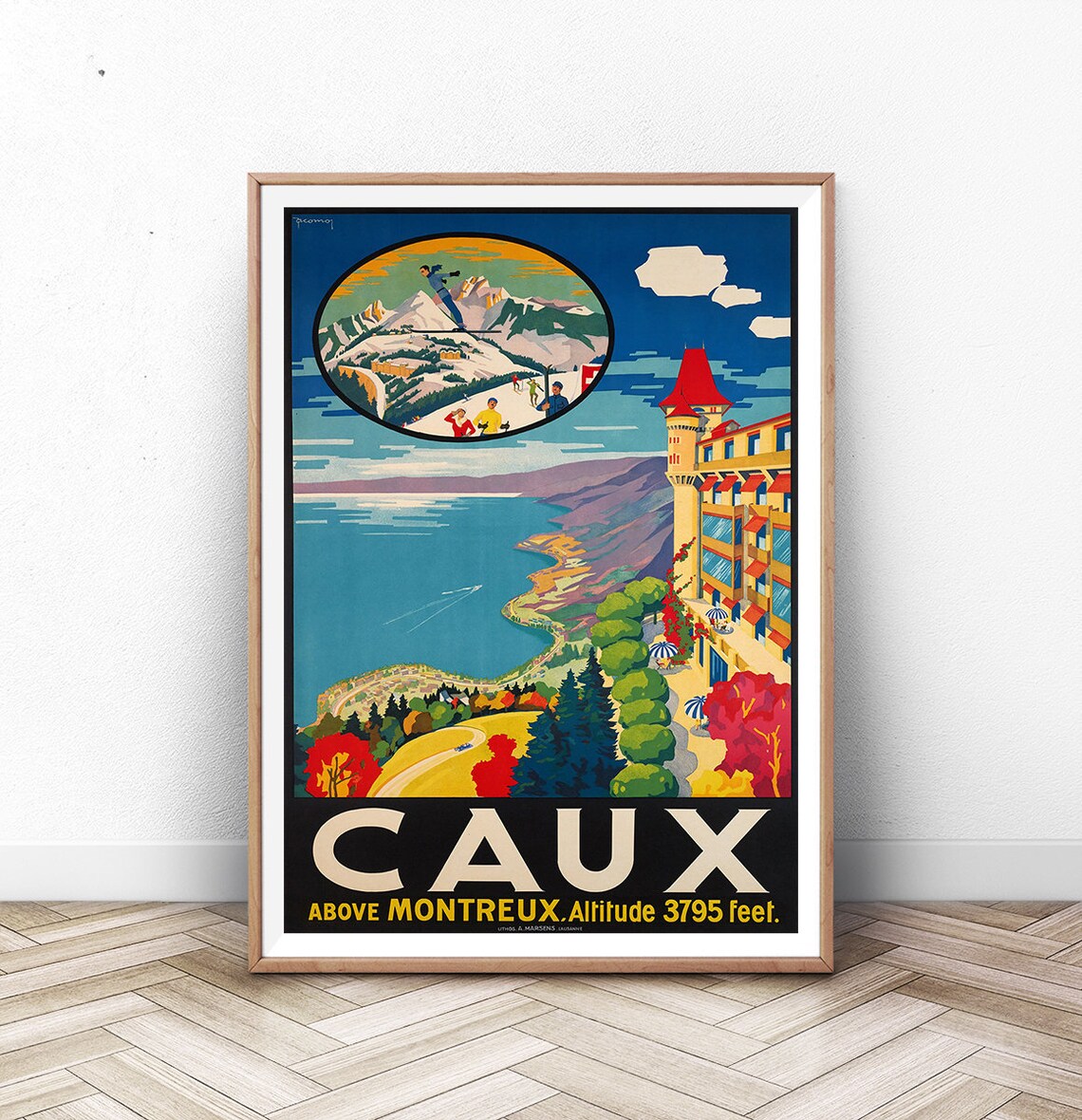 Montreux Vintage Travel Poster, Swiss Mountain Print