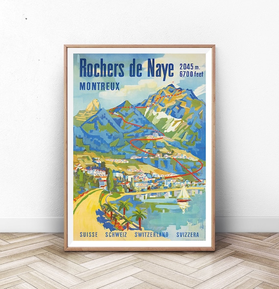 Montreux Riviera Suisse Vintage Travel Poster