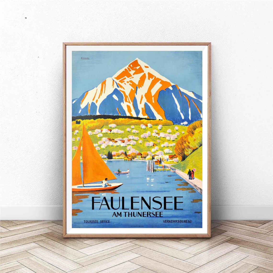 Faulensee Vintage Travel Poster, Switzerland Art Print