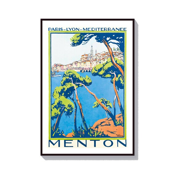 Menton French Riviera Paris Lyon Mediterranee Vintage Travel Poster