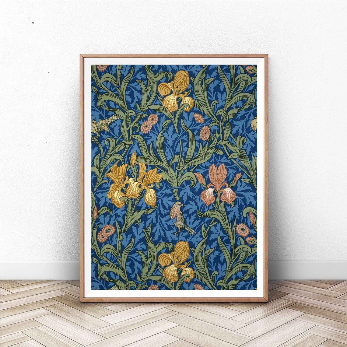William Morris Blue Iris Botanical Pattern Arts Crafts Decor Poster