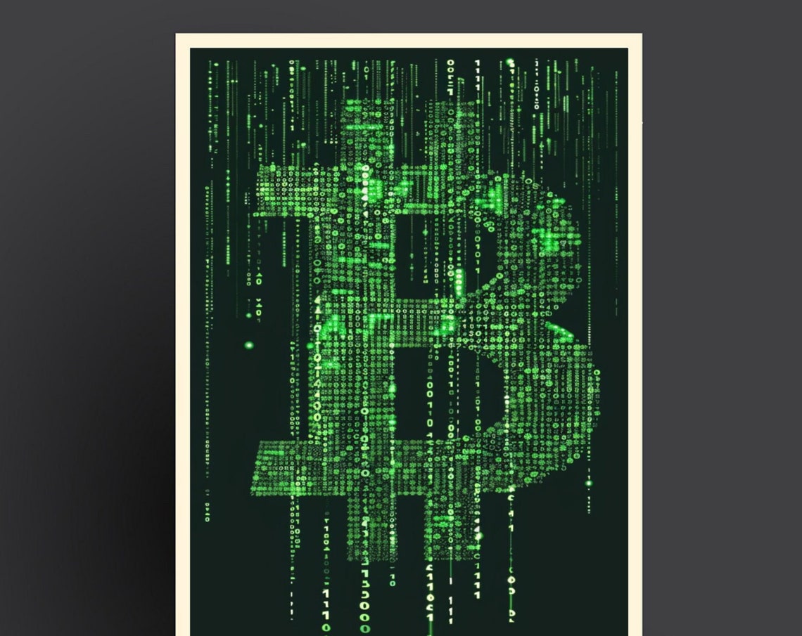 Bitcoin Green Matrix Code Digital Art Crypto Currency Poster - Image 4