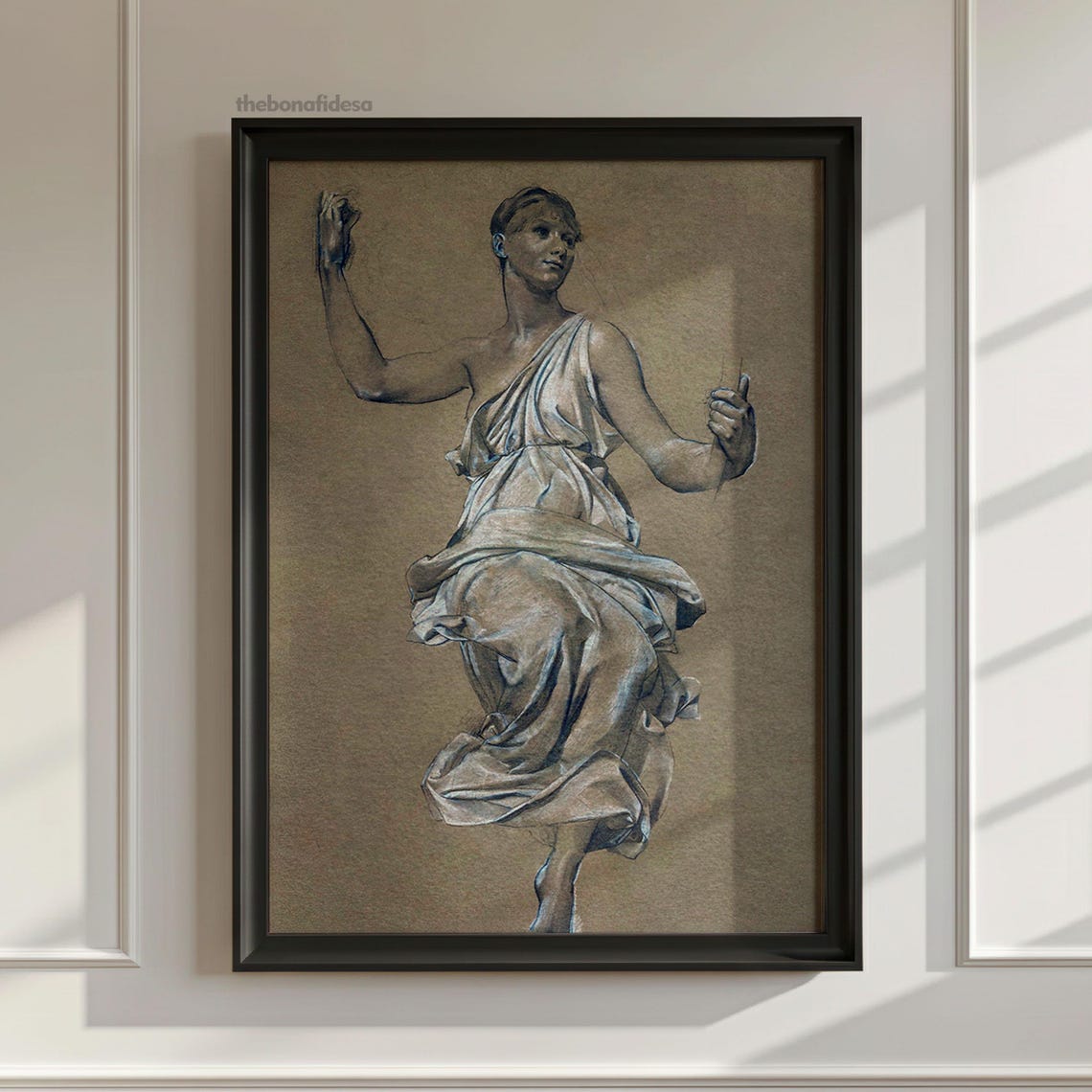 Vintage Figure Drawing Classical Draped Woman Charcoal Study Art Print