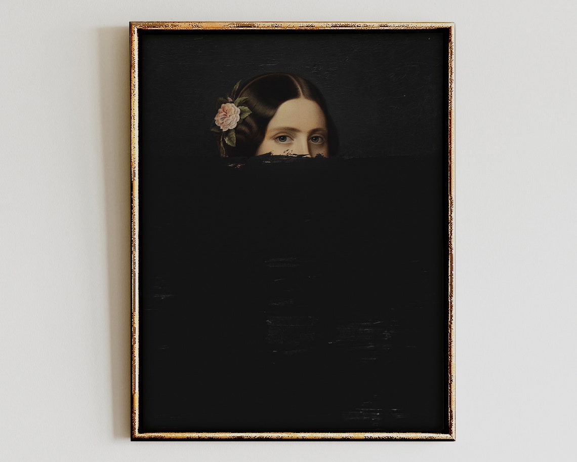 Dark Eyes Above a Black Veil Altered Vintage Oil Painting Poster