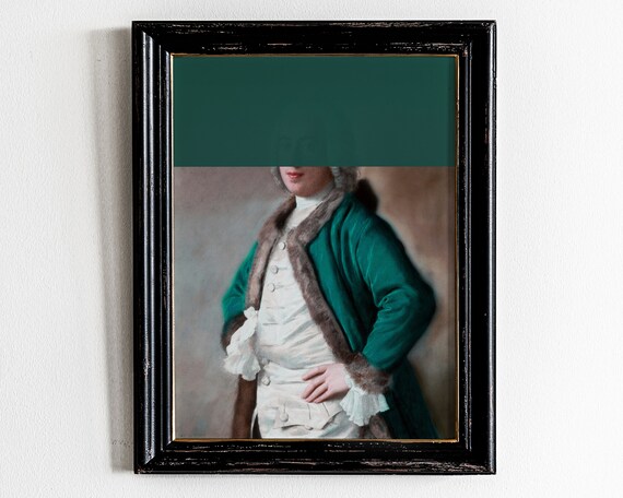Altered 18th Century Portrait Gentleman Face Covered by Teal Block Poster