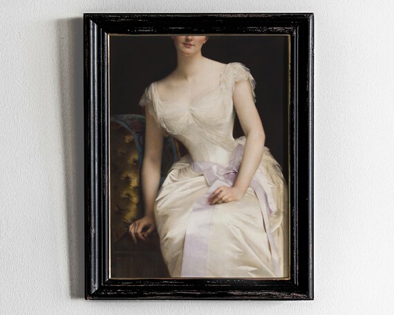 Classic Portrait Of Woman In White Gown With Lavender Sash Detail Print