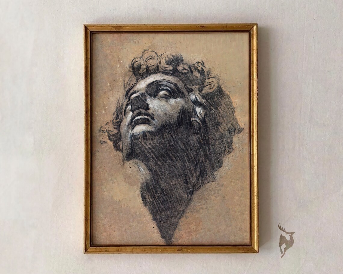 Charcoal Bust Drawing Vintage Male Figure Art Print