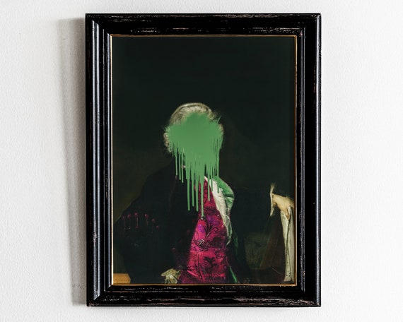 Funny Altered Rococo Portrait Print Quirky Vintage Wall Art Maximalist Eclectic Decor
