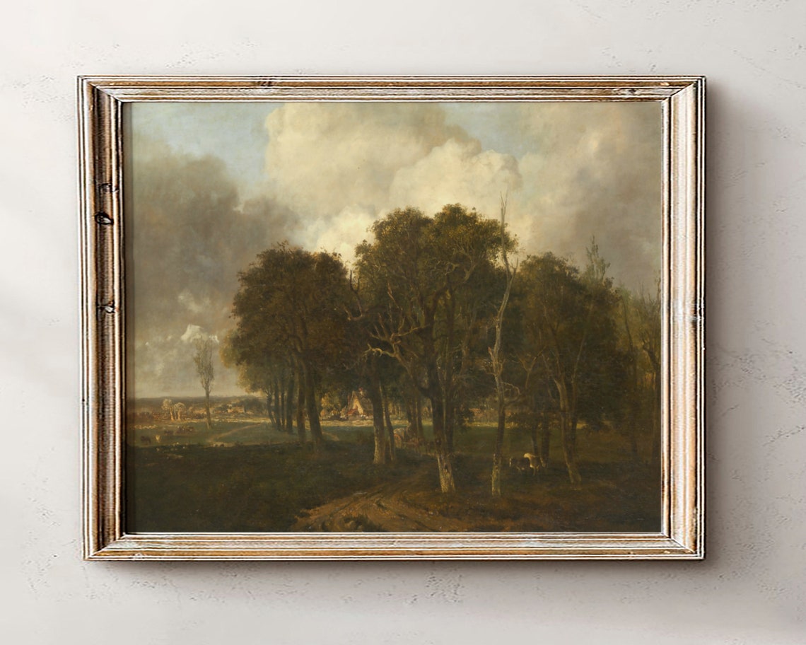 Moody Dark Forest Path Tall Trees Vintage Landscape Oil Painting Poster