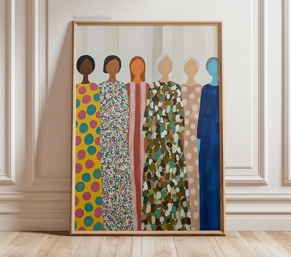 Six Women Together Abstract Contemporary Figurative Painting Wall Art