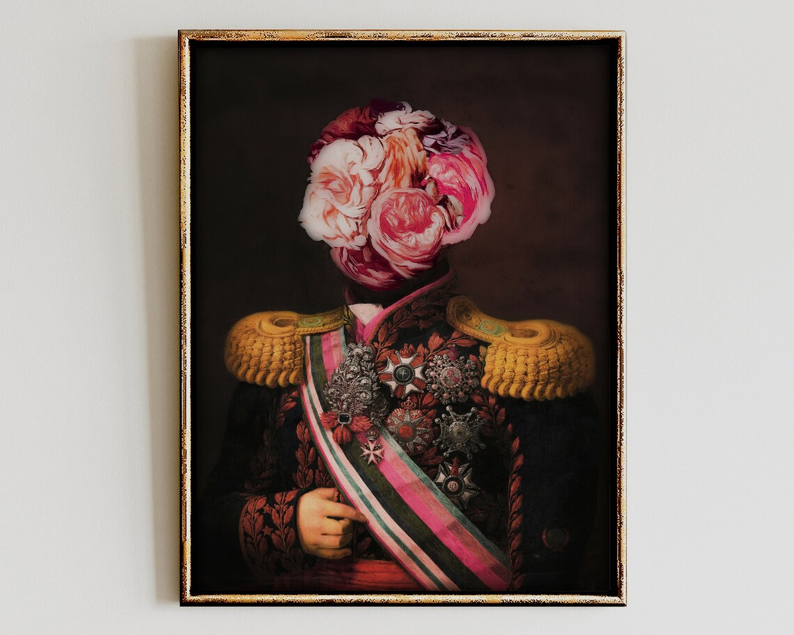 Funky Floral Portrait Art Print, Maximalist Decor