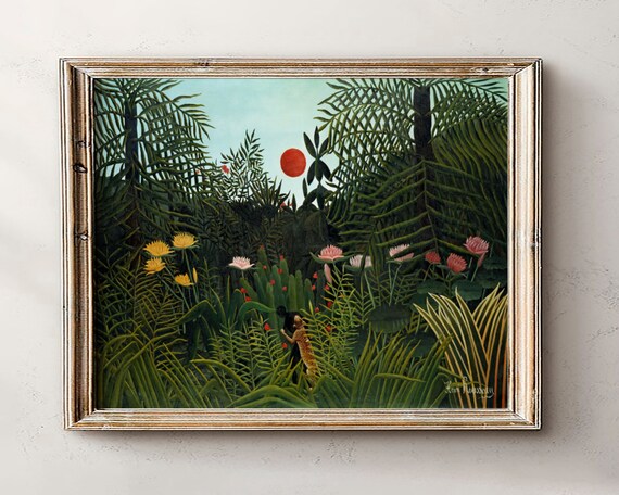 Henri Rousseau Exotic Jungle Sunset Tropical Forest Art Print