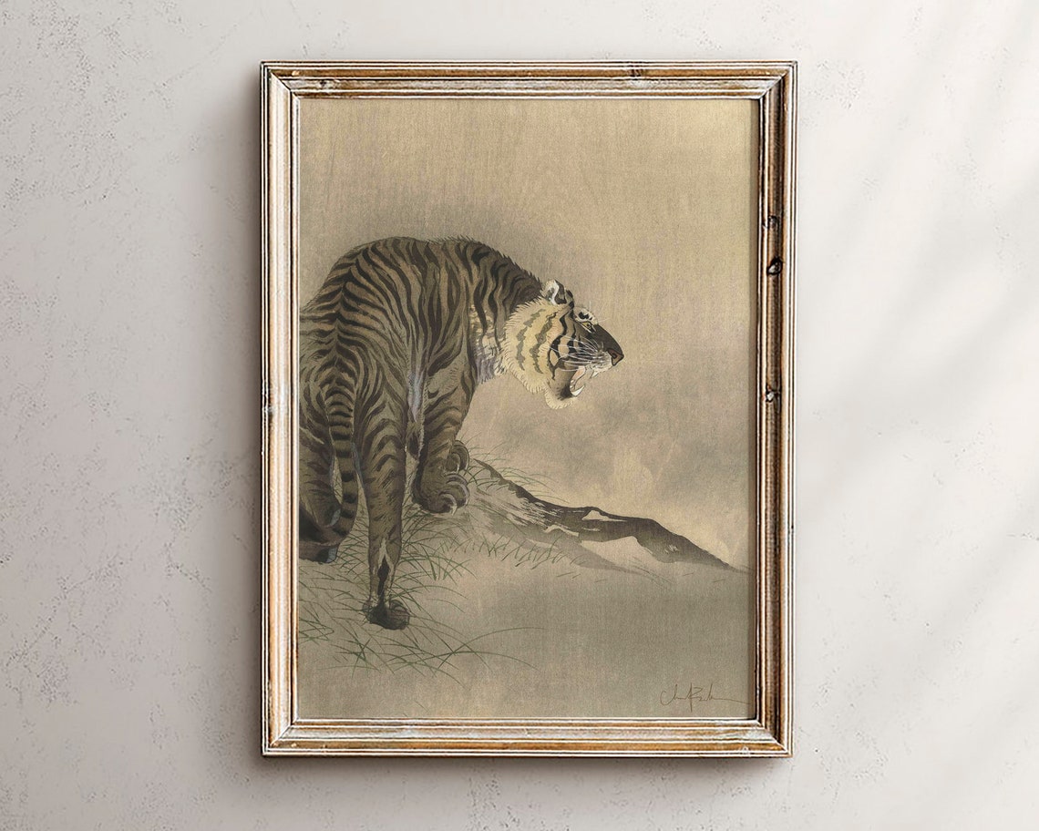 Tiger Drawing Art Print Vintage Wildlife Illustration