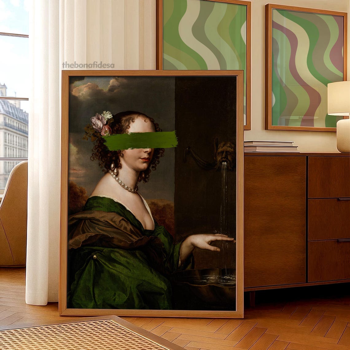 Altered Baroque Green Gown Portrait Painted Eyes Elegant Poster