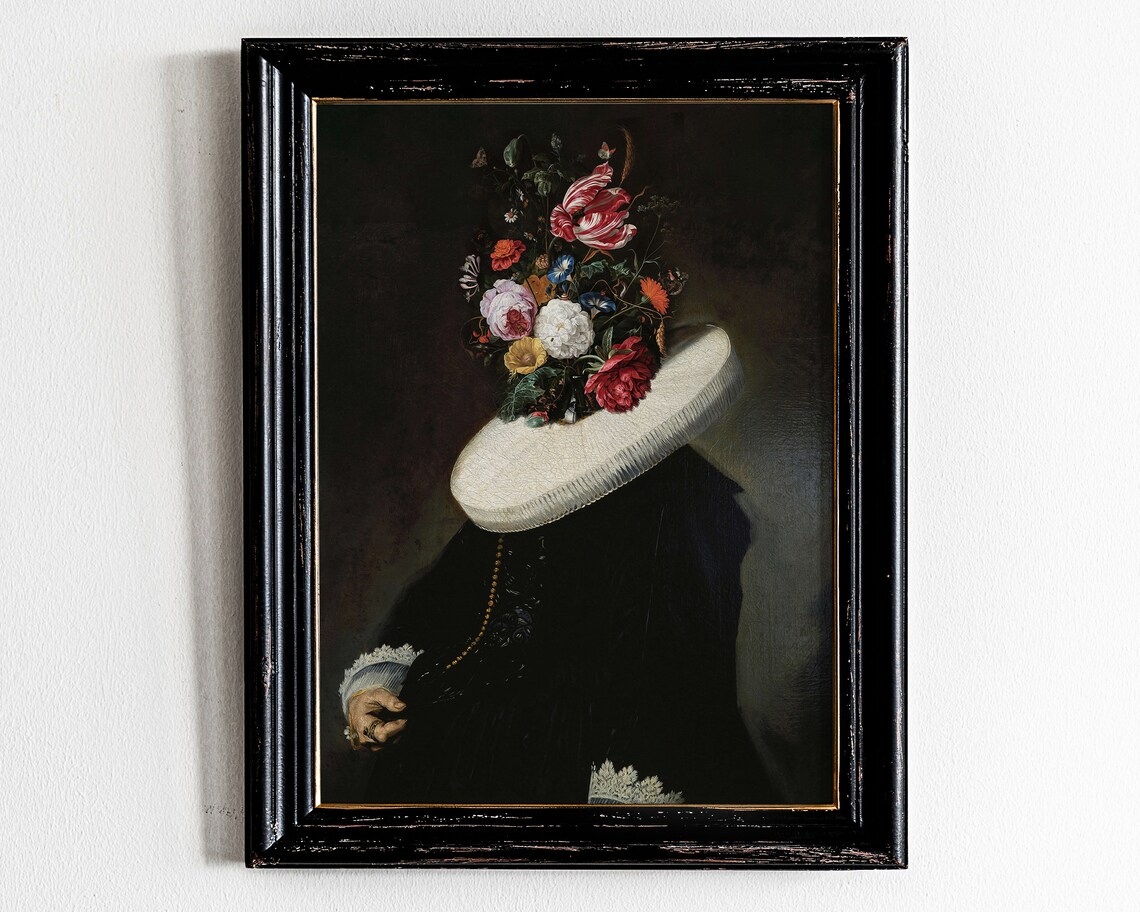 Baroque Oil Portrait Art Print, Vintage Decor