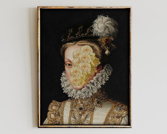 Altered Renaissance Portrait Noblewoman with Yellow Floral Mask Poster