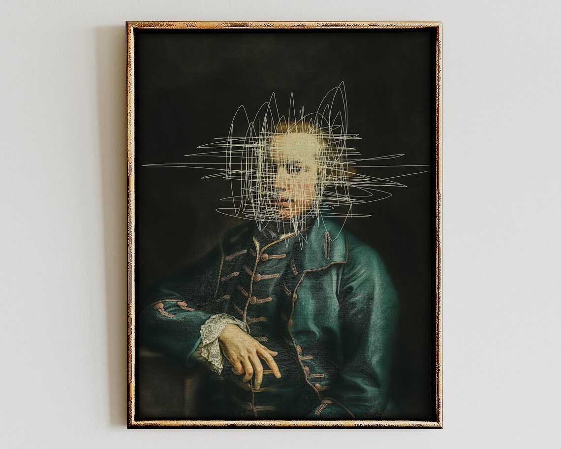 Antique Oil Painting Altered Portrait Of A Man, Vintage Print