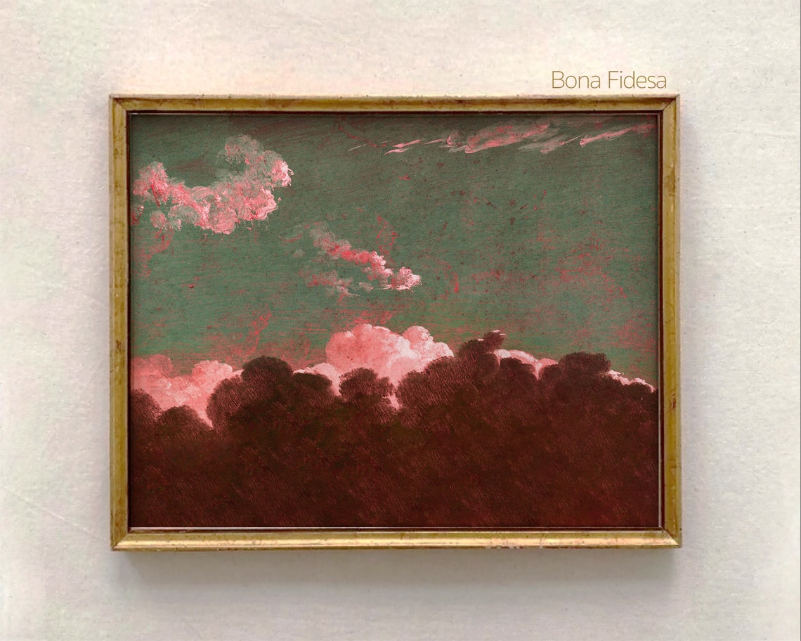 Pink Clouds Over Dark Forest Silhouette Dreamy Sunset Poster
