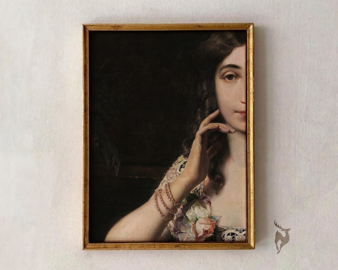 Baroque Feminine Portrait Art Print, Maximalist Decor